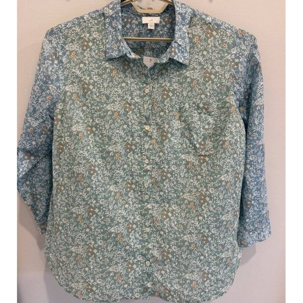 J Jill Lightweight 100% Cotton Blue Green Long Sleeve Button Front Shirt XL